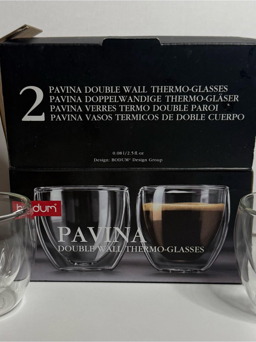 Bodum Clear Double-Wall Pavina Glasses with Espresso Visual
